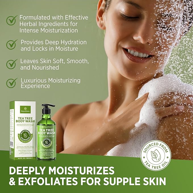 Roycederm Antifungal Body Wash & Soap with Tea Tree Oil - 2 Pack Tinea Versicolor Body Wash for Back Acne, Folliculitis, For Jock Itch, Athletes Foot, Body Odor, Ringworm - 2 Pack