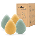 myHomeBody Natural Konjac Facial Sponges – Teardrop Shape - for Gentle Face Cleansing and Exfoliation - with Turmeric Yellow and Aloe Vera, Set of 4