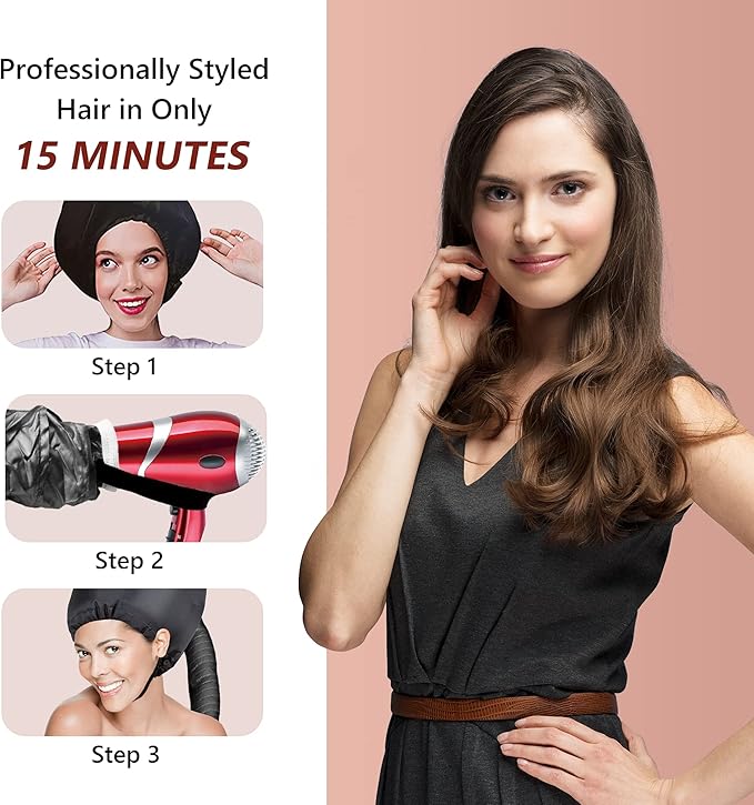 Hair Dryer Bonnet Accessories Adjustable Portable Hooded Hair Dryer for Hair Styling, Hair Color, Hair Condition and More - Black