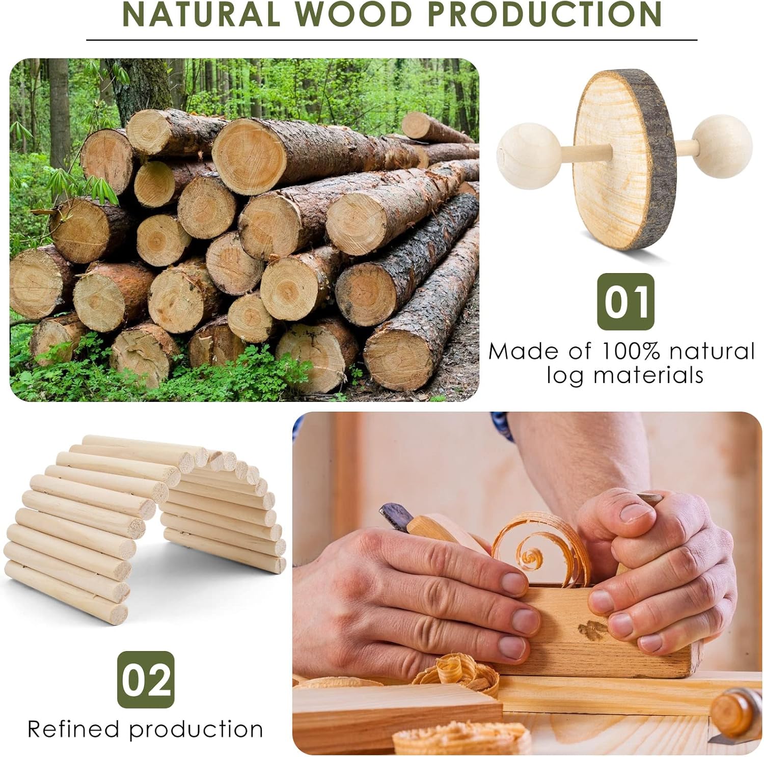 ERKOON New 12 Pack Hamster Chew Toys Gerbil Rat Guinea Pig Chinchilla Chew Toys Accessories, Natural Wooden Dumbbells Exercise Bell Roller Teeth Care Molar Toy for Rabbits Bird Rabbits Hamster Gerbil