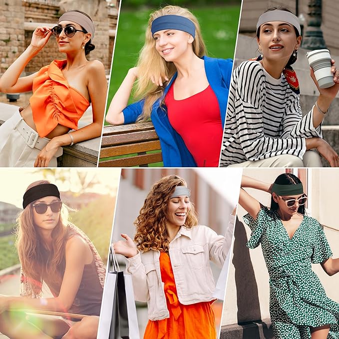 Headbands for Women, 8pcs Stretchy Non Slip Soft Cotton Cloth Hair Bands for Sports, Workout, Yoga and Running