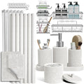 Clara Clark White Bathroom Set - Bathroom Sets with Shower Curtain and Rugs, 26PC Bathroom Accessory Set, Shower Curtain Set with Adhesive Corner Shower Caddy Hanging & Soap Dispenser