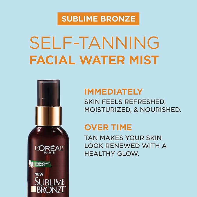 L'Oreal Paris Sublime Bronze Self Tanning Facial Mist, Water-Based Formula, Coconut Water & Vitamin E, 3 fl. Oz