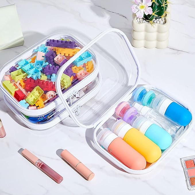 Hoolerry 4 Pcs Hard Clear Zipper Case Makeup Bags Plastic Zipper Pouch Transparent Storage Box Containers for Cosmetics, Snacks, Building Blocks, Puzzles(Clear,7.9 x 5.9 x 2 in,White)