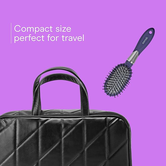 Conair Totally Smooth Mini Hair Brush, Soft-Touch Handle, Ball-Tipped Bristles for Detangling Wet or Dry Hair, Color May Vary
