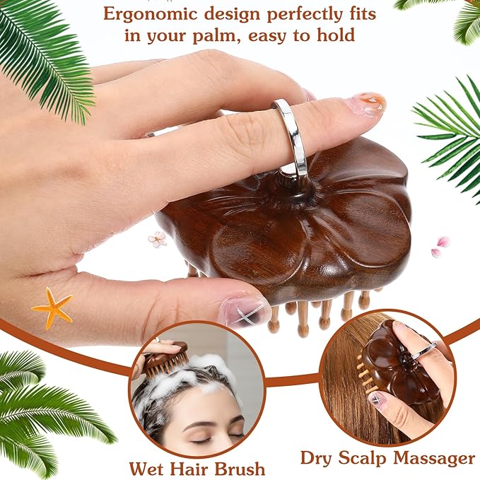 Wooden Scalp Massager - Ring Handle Scalp Massager Brush - Hair Growth Tool Portable Anti-Static Detangling Comb for Men and Women