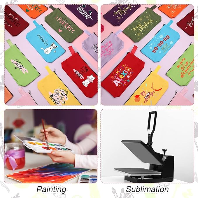 Reginary 60 Pcs Multicolor 60 Pieces Canvas Makeup Bags Bulk Portable Travel Cosmetic Pouch Multipurpose Blank Toiletry Bag with Zipper for Women DIY Craft (8.6 x 5 x 2 Inch)