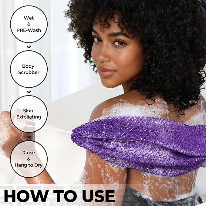 Authentic African Net Sponge with Knots - 2 Pieces Exfoliating Body Sponge Purple & Green - Back Scrubber Shower Exfoliator for Women Personal Care - Shower Scrub for Body Wash Bathing Accessories