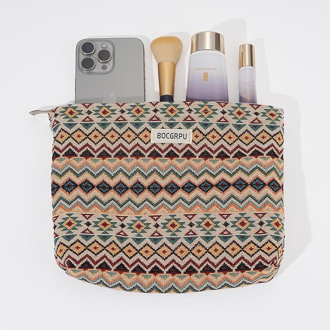 2 PCS Makeup Bag Set，Portable Small Cosmetic Bag for Purse ，Large Storage Capacity Toiletry Bag Organizer，Travel Pouch with Zipper for Women, (Bohemian Style)