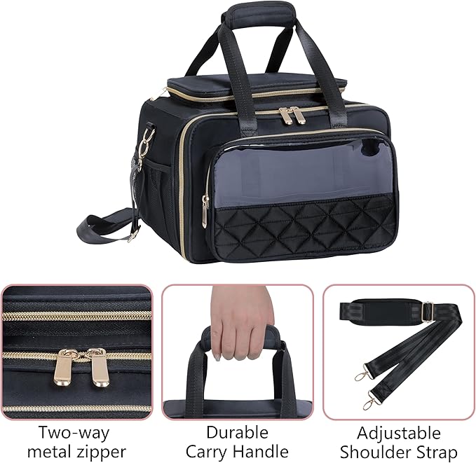 Nail Polish Organizer Holds 80 Bottles, with Two Removable Case, Portable Travel Nail Kit Storage Bag for Manicurist, Nail Art Enthusiasts,Black