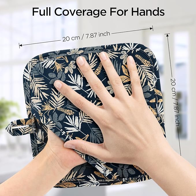 Pot Holders for Kitchen Heat Resistant Hot Pads for Countertops Oven Pot Holders Cotton Potholders for Kitchen Cooking Baking (Blue Leaves)