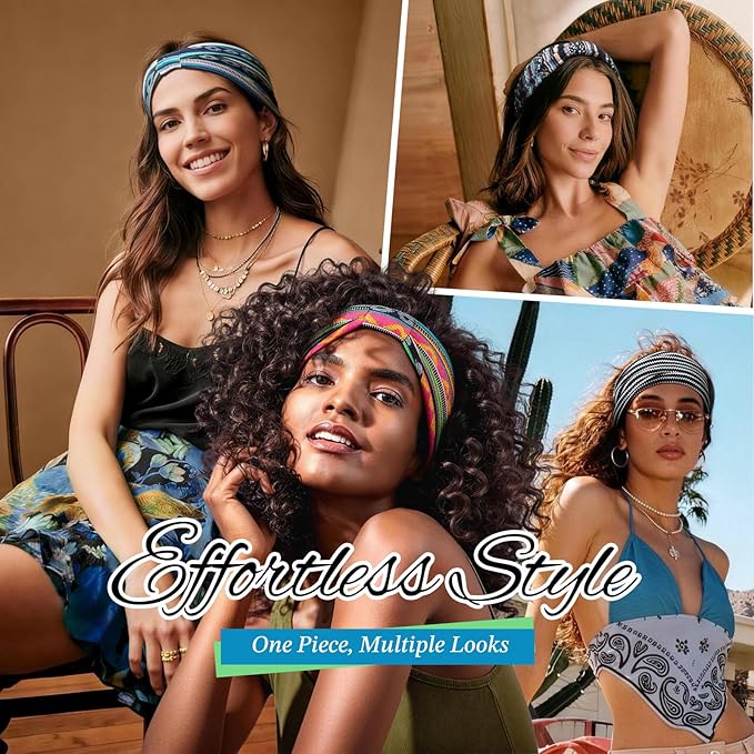 Wide Headbands for Women Knotted No Slip Head Bands Soft Turban Headband Hair Accessories Boho African Solid Color Head Wraps for Women Yoga Workout Pack of 6