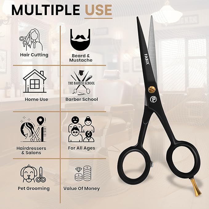 5” Professional Beard Mustache Scissors with 1 Beard Comb, 1 Mustache Comb and Travel Pouch - Perfect Beard Trimming Scissors for All Facial Hair Scissors - Grooming Scissors