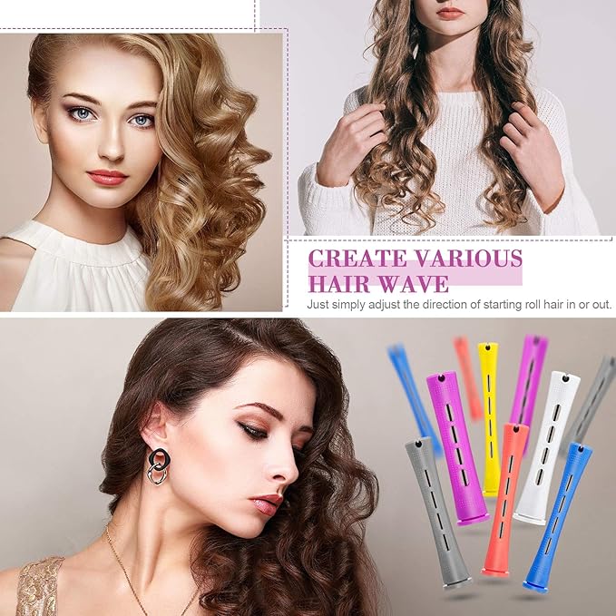 WILLBOND 60 Pieces Hair Perm Rods Set Plastic Cold Wave Perming Rods for Natural Hair Long Short Curling Rollers with Rat Tail Comb for Hairdressing(Soft Color,Multi Sizes)