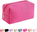 JOVAKIT Travel Makeup Bag Cosmetic Bag for Women, Fashion Christmas Gifts, Plush Zipper Make Up Pouch, Large Capacity Toiletry Organizer Makeup, Portable Storage Bag Trendy Stuff (Rose Red)