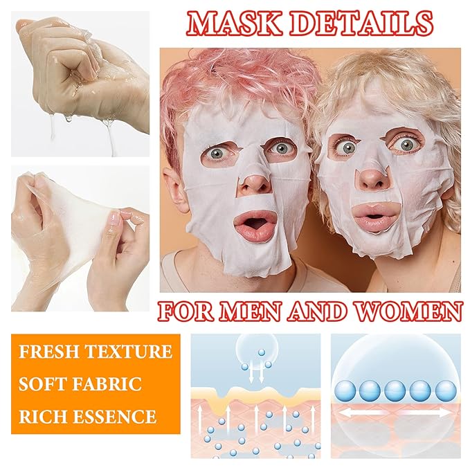 10 Pack Variety Facial Sheet Masks Skin Care Set, Hydrating Bulk Sheet Face Masks Skincare Gifts Set for Women Men, Long Lasting Moisturizing Face Mask Skincare for All Skin Type（C7)