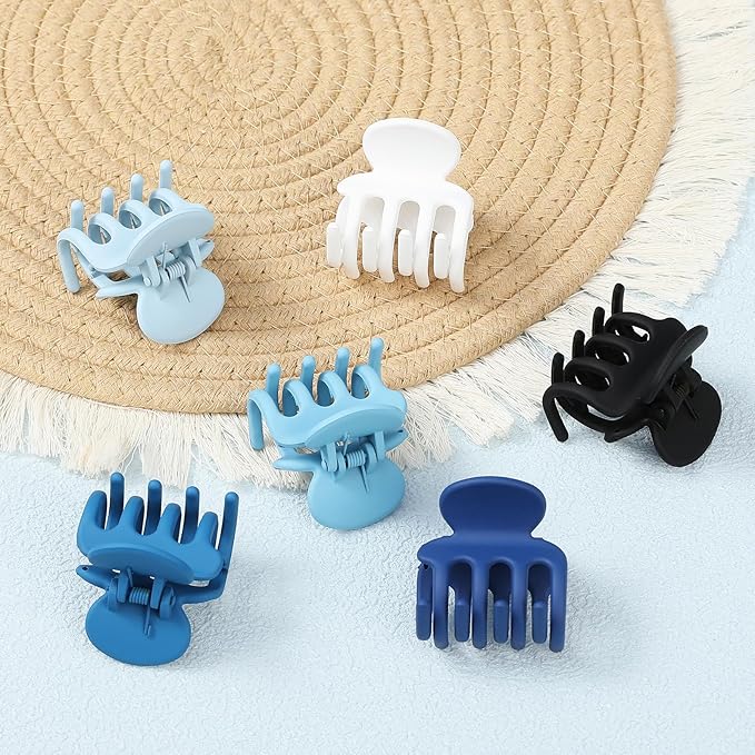 6 Pcs Hair Clips Small Claw Clips for Thin Hair Medium Matte Non-slip Hair Accessories for Women and Girls (Blue)