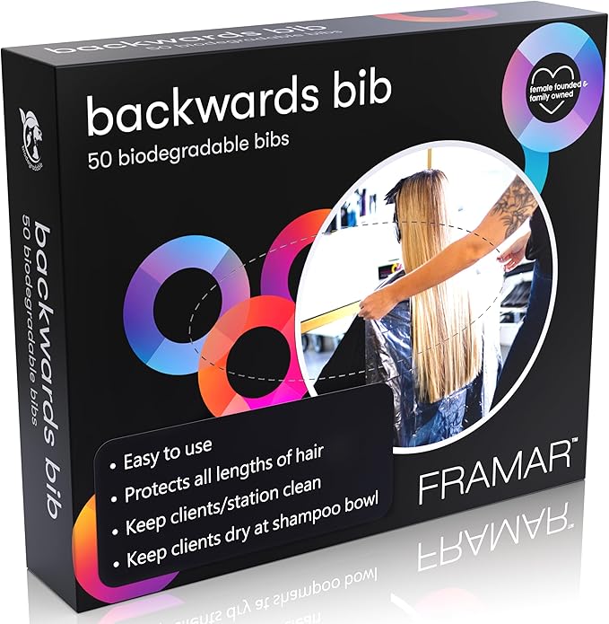 FRAMAR Backwards Bib Disposable Hair Cutting Capes Salon, Protects Clients, Disposable Salon Capes & Chair, Hair Dye Cape, Barber Cape – 50 bibs