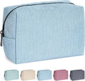 MAANGE Cosmetic Bags for Women Small Makeup Bag for Purse Corduroy Makeup Pouch Travel Makeup Bag with Metal Zipper Make Up Bag for Travelling(BLUE)