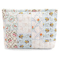 ZLFSRQ Cotton Quilted Makeup Bag for Women Floral Makeup Bag Cute Cosmetic Bags Large Travel Toiletry Bags Zipper Cosmetic Pouch for Purse Gift Portable Aesthetic Skincare Storage Organizer Pouches