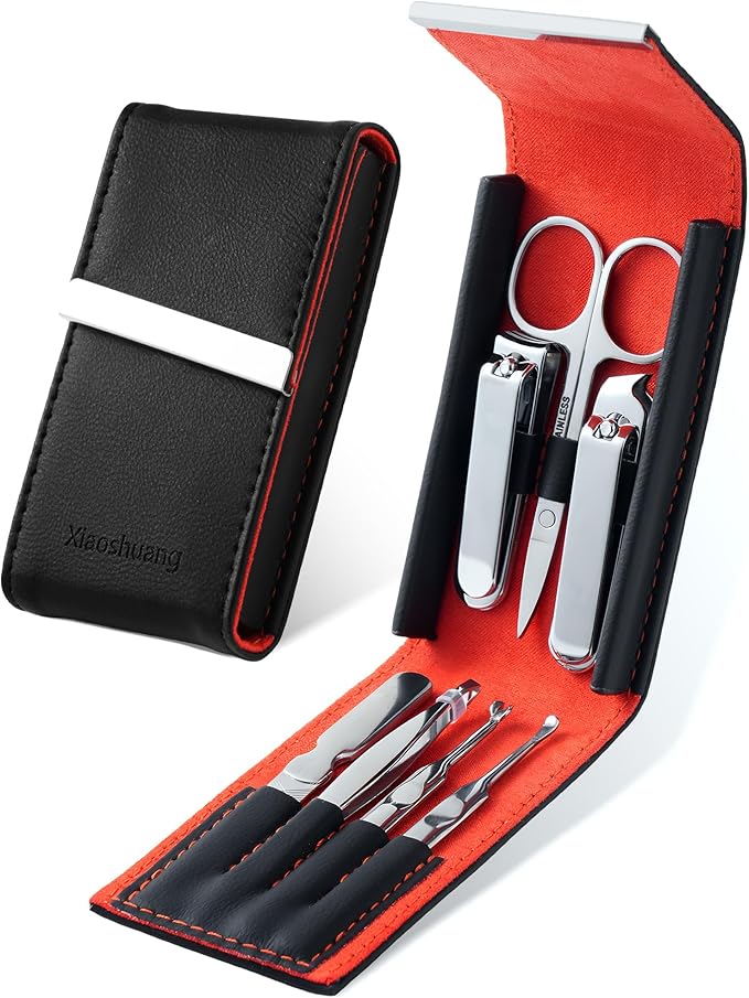 Portable Nail Clipper Set, 7-in-1 Stainless Steel Manicure Kit for Men Travel Grooming Kit with Compact Case, Premium Men's Nail Care Set