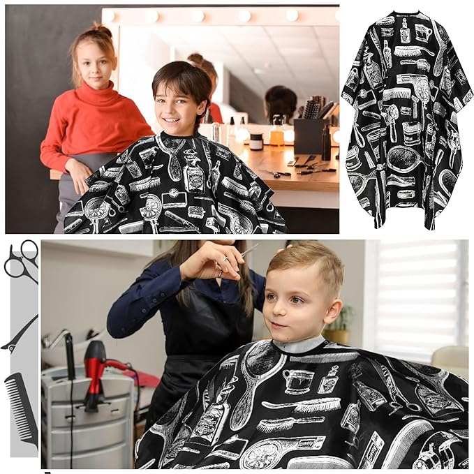 FEBSNOW Professional Hair Cutting Cape, 2 Pcs Hairdressing Barber Salon with Closure Snap for Styling Coloring Hair Cutting Cape Accessories（Print Design）