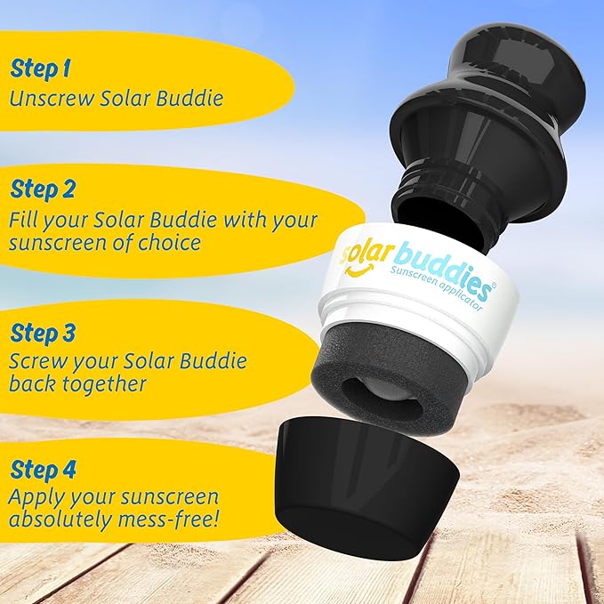 Solar Buddies Sunscreen Applicator - Single Black - Refillable Roll on Sponge Sunscreen, Suncream & Lotion Applicator For Kids, Adults & Families - Holds 3.4fl oz, Perfect Size for Travel