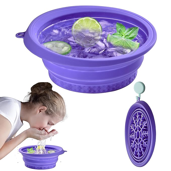 Silicone Face Ice Bath Bowl with Built-In Icetray,Silicone and Foldable Face Tub,Ice Bath Water Chiller,Skin Tightening and Acne Relief for Home & Travel (Purple)