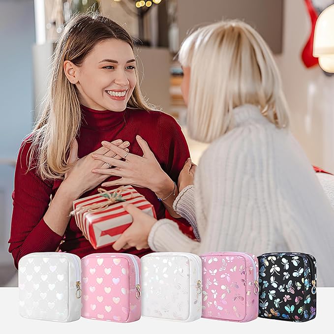 Period Bag Pouch, Leather Sanitary Napkin Storage Bag for Girls Womens, Portable Sanitary Napkin Period Pad Pouch Bag for Purse, Small Make Up Bags(White Butterflies)