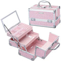 FRENESSA Makeup Case Organizer Portable Makeup Train Case Cosmetic Box with Mirror Jewerly Tray for Girls Nail Supplies Make Up Cases Organizers and Storage Kids Craft Case Pink