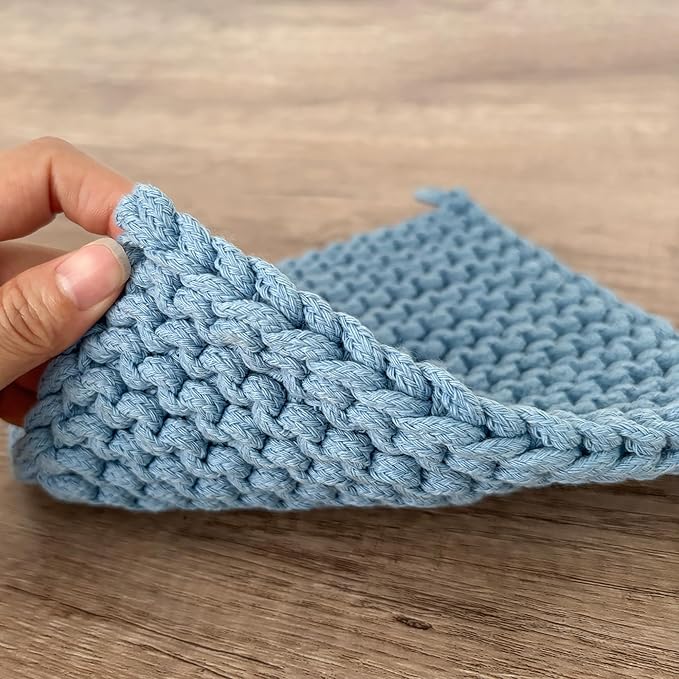 Eiyye Thick Crocheted Pot Holders Handmade Hot Pads Crocheted Trivets for Kitchen hot Dishes(2-Pack Blue)