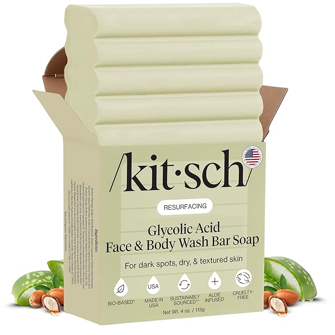 Kitsch Glycolic Acid Face & Body Wash Bar – Resurfacing Bar Soap with Shea Butter for Smoother, Brighter Skin – Gentle Soap & Body Wash Women & Men Love – Cucumber & Eucalyptus Scent Bath Soap - 4 oz