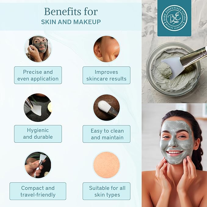 Bare Essentials Living Clay Face Mask Brush (2 Pack, White) Dual Soft Silicone Face Mask Applicator Brush Tool, Great Facial Essentials, Moisturizer Applicator & Skincare Brush for Facials
