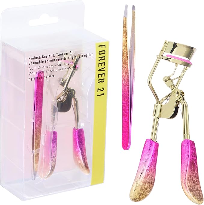 Eyelash Curler & Tweezer Set - 2pc Lash Kit w/Precision Lash Curler & Lash Tweezers for Eyelash Strips | False Eyelash Applicator Tool Kit
