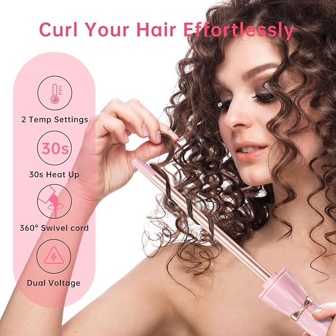 Hahahope 3/8 Inch Skinny Curling Iron & Wand, 9mm Mini Barrel for Short & Long Hair, Dual Voltage with 2 Heat Settings, Fast Heat Ceramic Curler