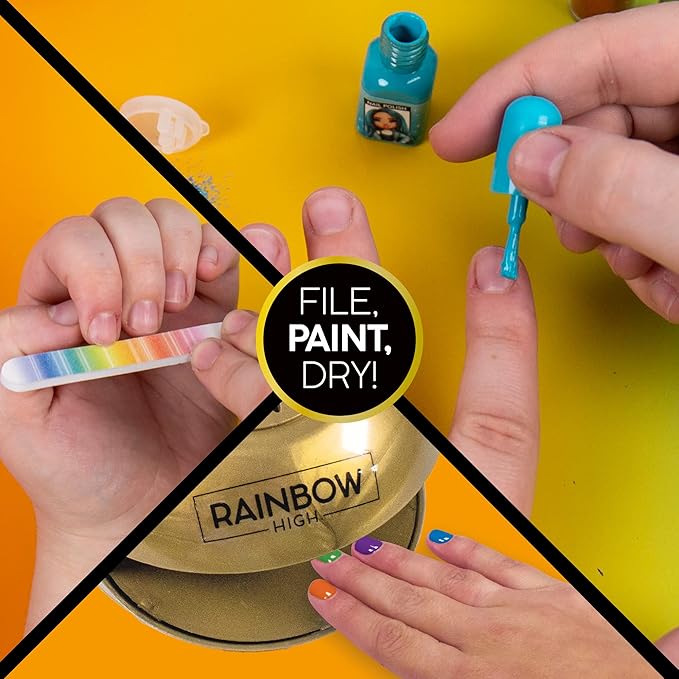 Rainbow High Rainbow Nail Salon by Horizon Group USA, Includes 5 Nail Polishes, Nail Stickers, Stick-On Nails, Glitter & Nail Dryer, Nail Art Kit for Girls Ages 7-12