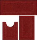 SHACOS Red Christmas Bathroom Rugs Sets 3 Piece, 20"x32" + 20"x47" Non Slip Bath Mat and 20"x24" Toilet Rugs U Shaped Washable, Soft Fluffy Water Absorbent Bathroom Floor Mat
