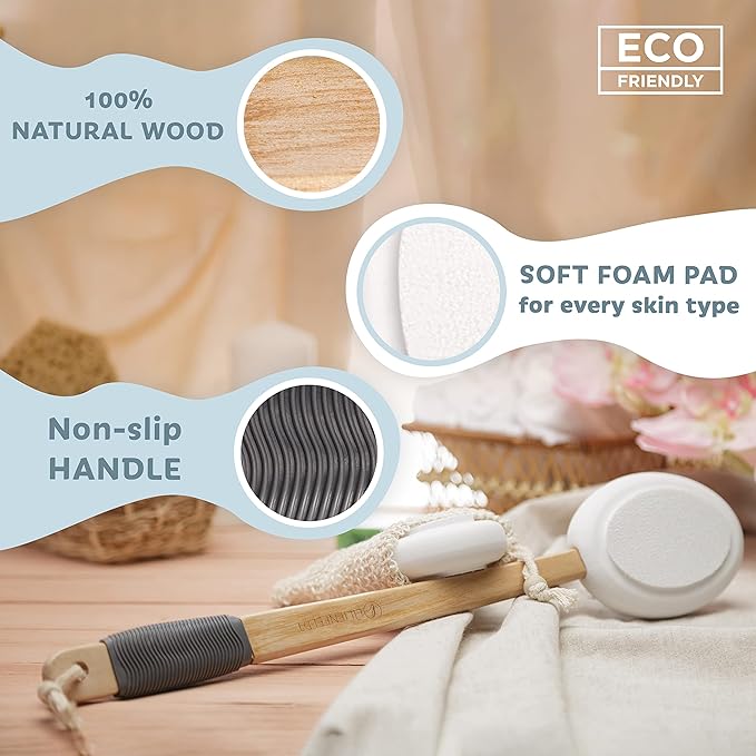 Bamboo Back Brush - Eco-Friendly Long Handled Lotion Applicator - Moisturizing - SKIN CLEANING BRUSH