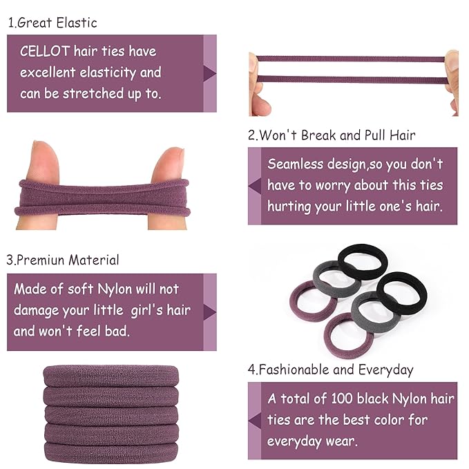CÉLLOT 100PCS Hair Ties for Women, No Crease Elastic Hair Ties, 4cm Diameter Seamless Nylon Hair Bands, Normal Ponytail Holders, Cameo Tone