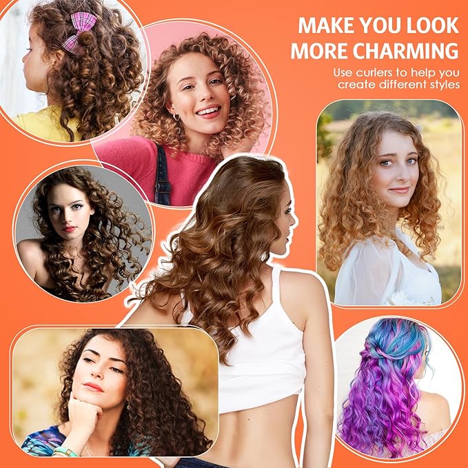 Syhood 30 Pcs 7'' Flexible Curling Rods Twist Foam Hair Rollers Soft Foam No Heat Hair Rods Rollers and 1 Steel Pintail Comb Rat Tail Comb for Women Long Short Hair(Orange,7 x 0.3 Inch)