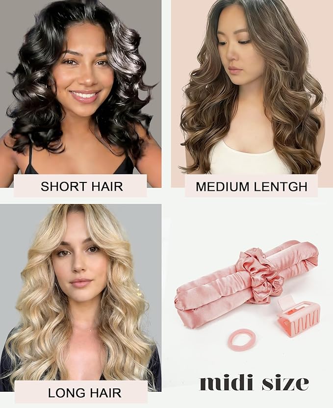 Satin Heatless Hair Curler Curling Rod Set, Soft Small Flexi Rods Hair Rollers Curlers to Sleep In No Heat Heatless Curls Overnight Blowout Rods for Short Hair & Medium Hair for Tight Curls