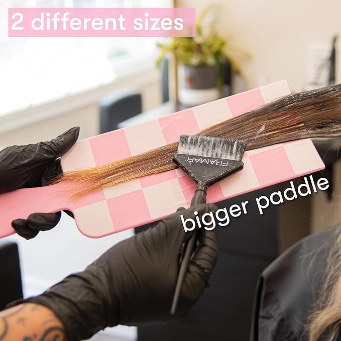 FRAMAR Checkered Balayage Board and Paddle Set - Long and Short Foil Board For Highlights, Balayage Hair Dye Kit, Hair Salon Supplies, For Enhanced Precision - 2 Pack - Pink and White