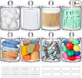 AOZITA 8 Pack Acrylic Qtip Holder Dispenser with Lids & Labels, Cotton Swab, Ball, Round Pads, Floss Picks Storage Canister - Clear Plastic Apothecary Jar for Bathroom Vanity Makeup Organizer