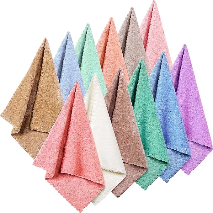 Syhood 12 Pieces Face Wash Cloth 12 x 12 in Makeup Remover Cloths Towel Coral Velvet Facial Microfiber Soft Fast Drying Facial Cleansing Towel for Face(Assorted Color)