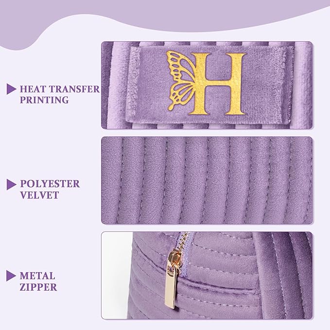 COSHAYSOO Sister Birthday Gifts for Women Best Friend Bestie Friendship Fashion Makeup Bag Make Up Cosmetic Pouch Travel Size Toiletries Skin Care Essentials Organizer Purple Velvet Initial Letter H