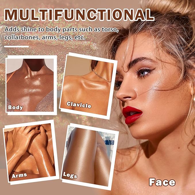 Shimmer Body Oil,Glitter Sunscreen,SPF 45 Broad Spectrum,Lightweight Moisturizing Body Glow Oil,Water Resistant,Glowing Results,01 Rose Gold