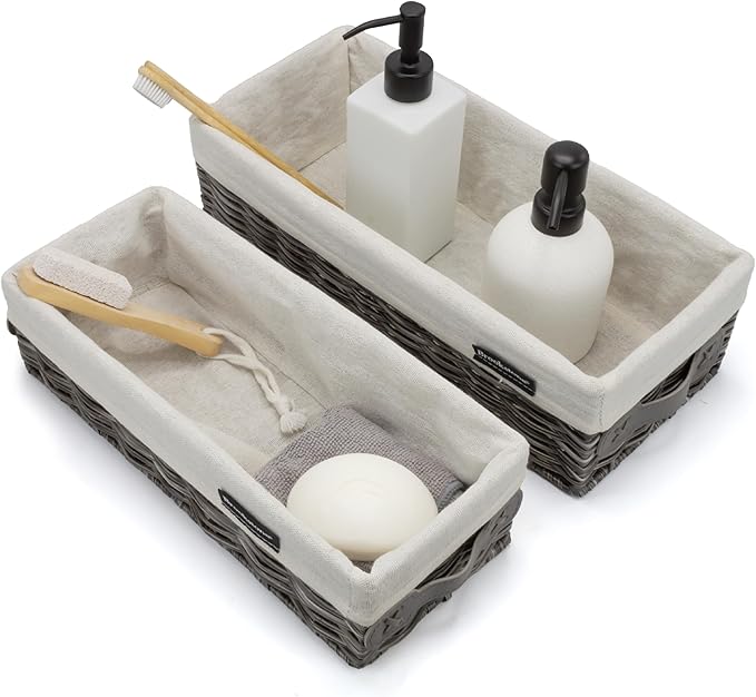 Brookstone Wicker Shelf Storage Basket Decorative Shelf Bin, bathroom organizers and storage, Boho Living Room Decor, Summer Storage 2025-2 Piece Set