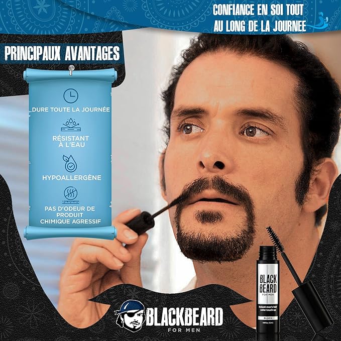 Blackbeard for Men Beard Color – 1-Day Beard, Mustache, Eyebrow, Sideburns Color – Temporary Facial Hair Tint - Hypoallergenic Beard Dye Alternative – Up to 45 applications – Dark Brown, 1 Pack