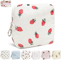 Period Bag for Girls, Corduroy Sanitary Napkin Storage Bag, Period Pouch & Tampon Holder, Feminine Care Organizer（Strawberry）