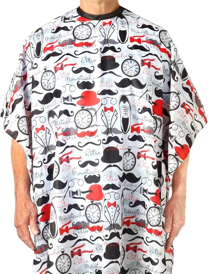Men's Barber Cape For Hair Stylists- Home Hair Cuts - Salons - Snaps, Retro Mustache Design